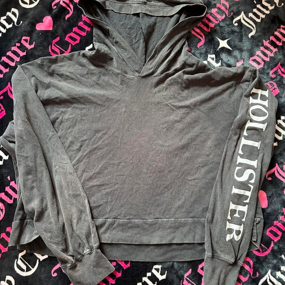Hollister-co Women's Black and Grey Hoodie